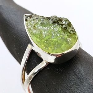 925 Sterling Silver & Moldavite Ring